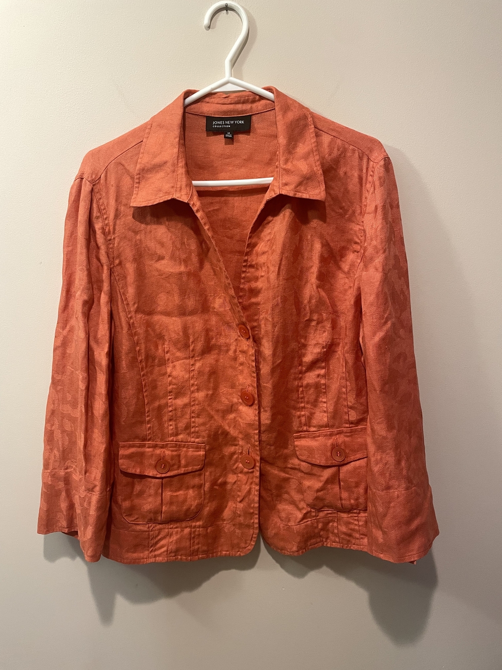 Orange Linen Blend Button-Front Jacket